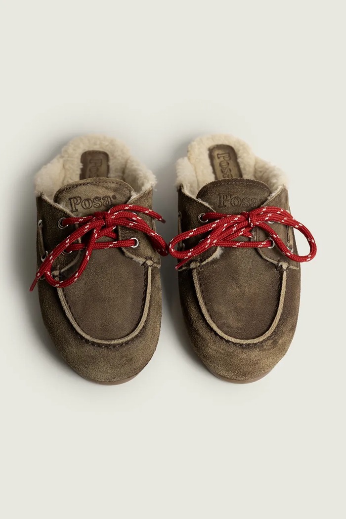 Posa kapcie damskie zamszowe Boat Loafer Mule brązowy PW50.201
