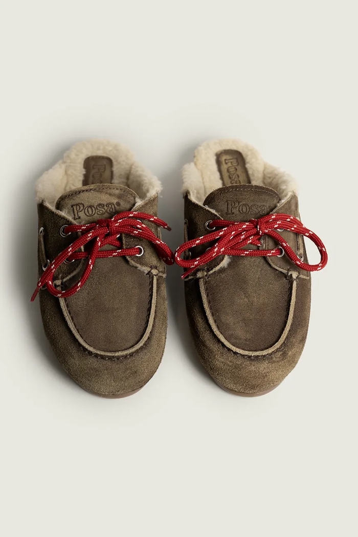 Posa kapcie damskie zamszowe Boat Loafer Mule brązowy PW50.201