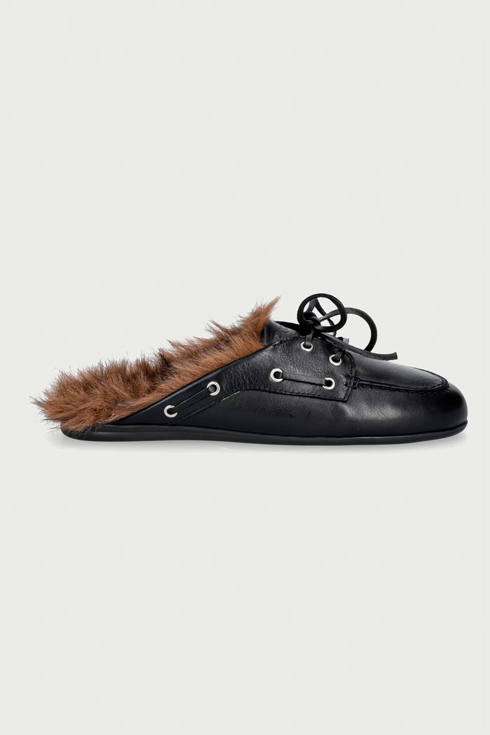 Posa Pantofle dámské kožené Boat Loafer Mule PW266.600 černá AW26