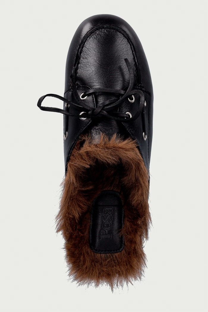 Posa Pantofle dámské kožené Boat Loafer Mule černá PW266.600