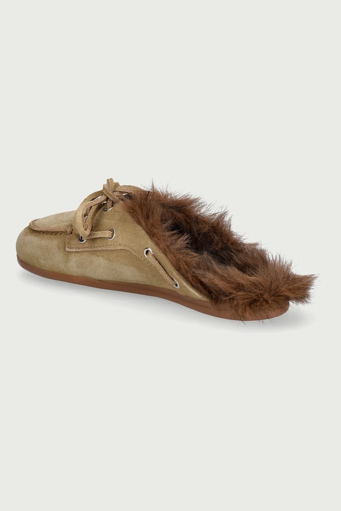 Încălțăminte Posa Papuci de casă pentru femei din piele întoarsă Boat Loafer Mule PW265.207 verde