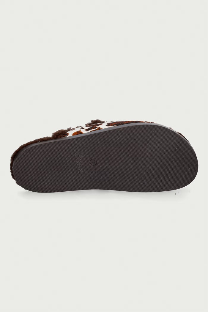 Kapcie damskie skórzane Ranch Tassel Mule Cow Print Posa brązowy PW242.702