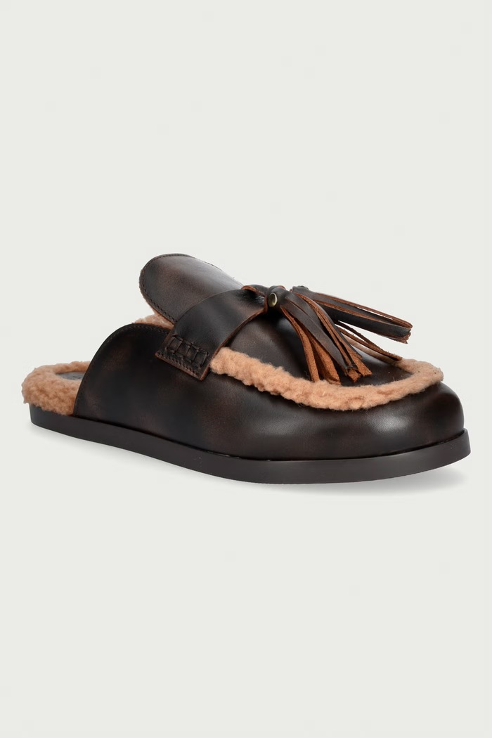 Posa Παντόφλες Γυναικεία δερμάτινες Ranch Tassel Mule καφέ PW241.205
