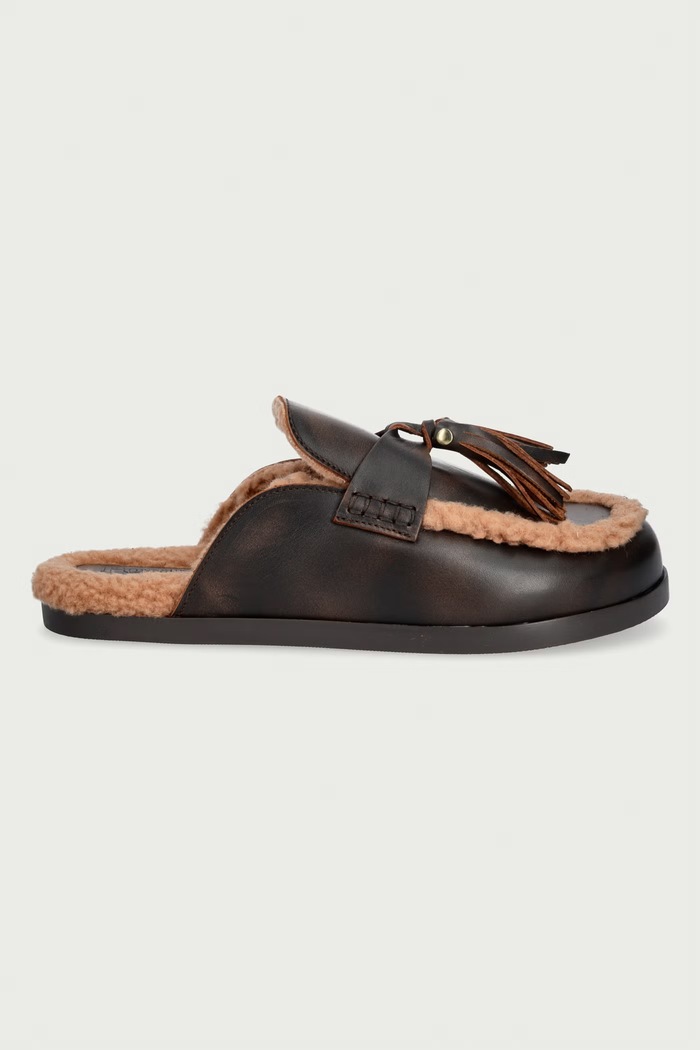 Posa Παντόφλες Γυναικεία δερμάτινες Ranch Tassel Mule PW241.205 καφέ AW26