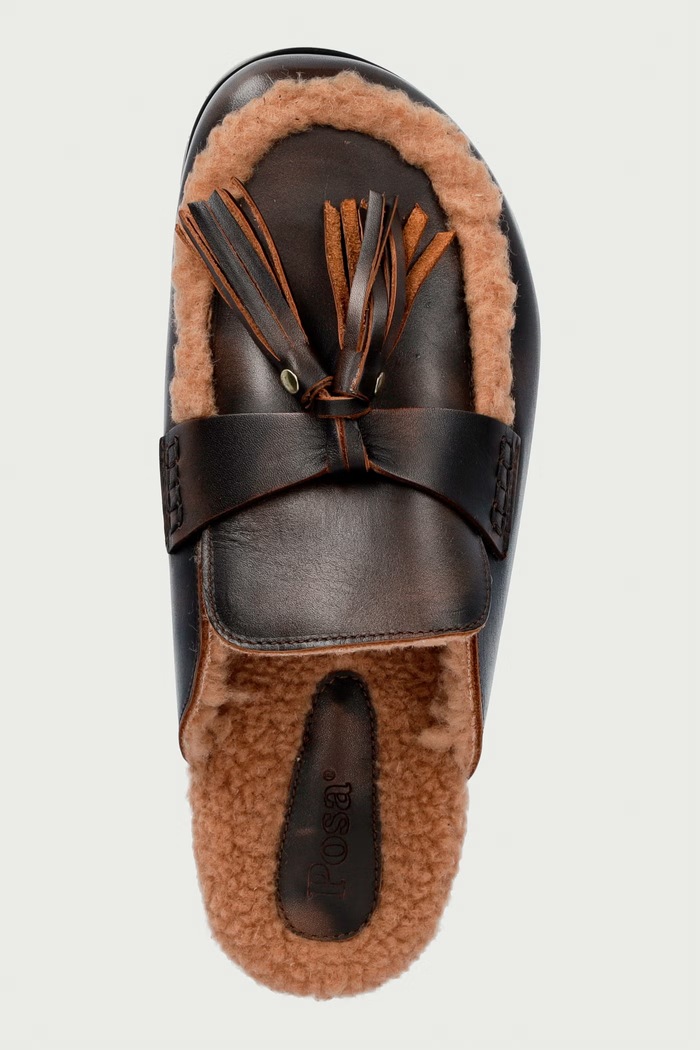 Παντόφλες Γυναικεία δερμάτινες Ranch Tassel Mule Posa PW241.205 καφέ