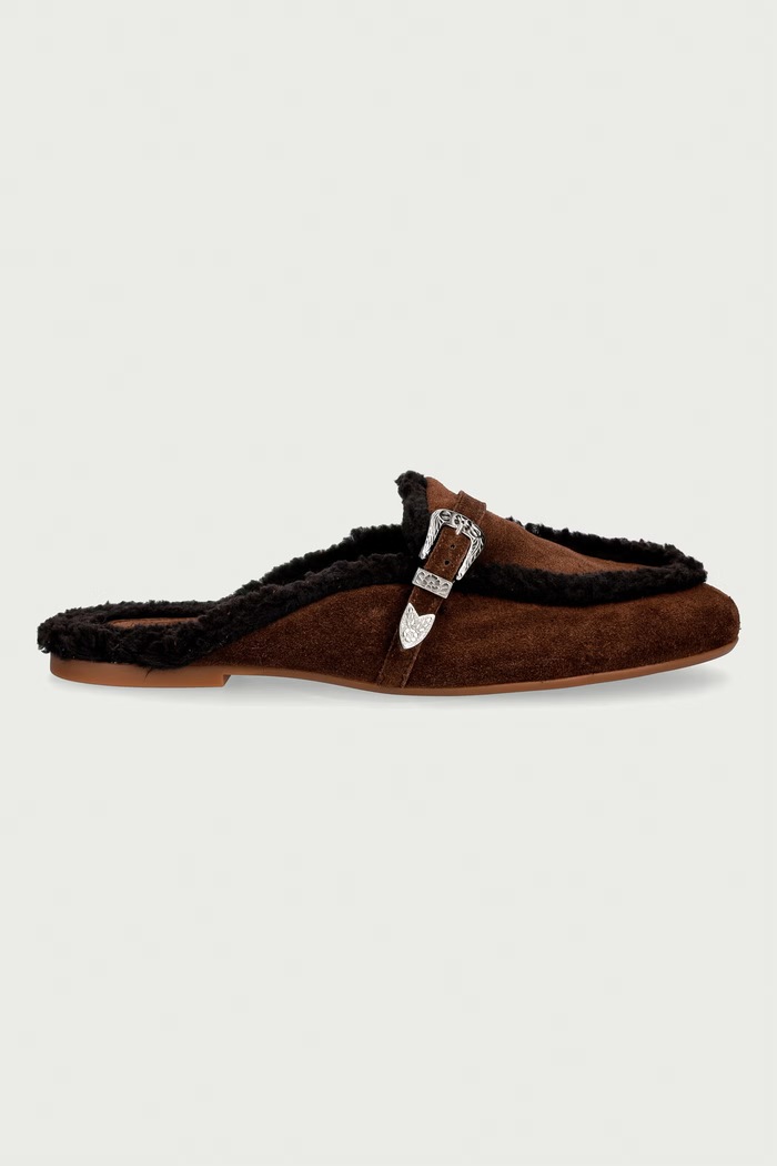 Posa papuče za žene od brušene kože Aspen Mule PW231.201 smeđa AW26