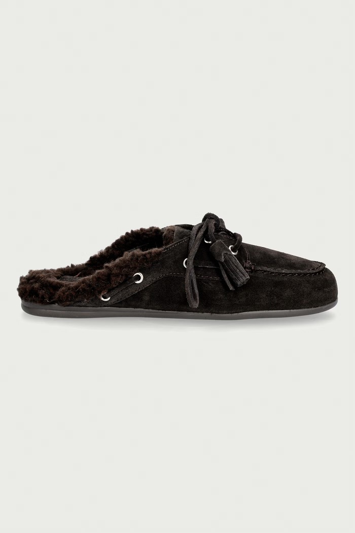 Posa ciabatte da donna in scamoscio Boat Loafer Mule PW108.220 marrone AW26