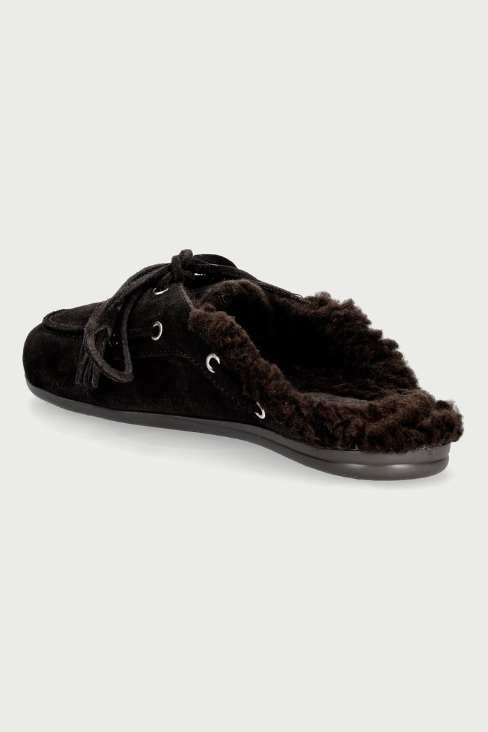 Scarpe Posa ciabatte da donna in scamoscio Boat Loafer Mule PW108.220 marrone