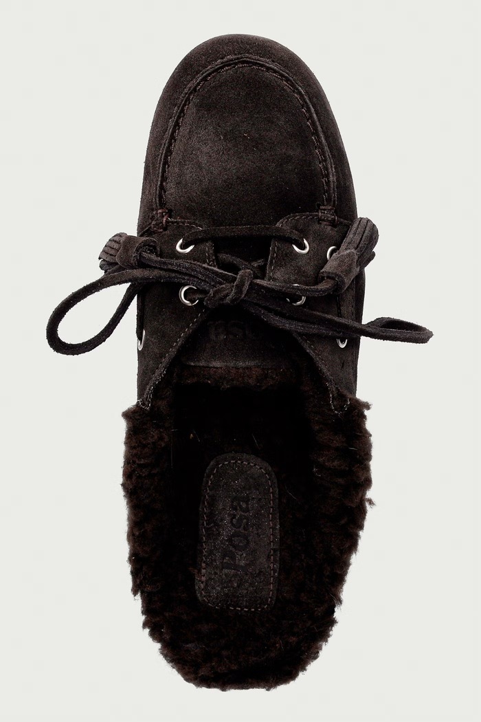 Posa ciabatte da donna in scamoscio Boat Loafer Mule marrone PW108.220