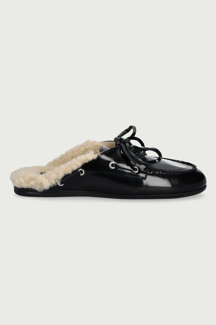 Posa Női bőr ppapucs Boat Loafer Mule PW104.600 fekete AW26