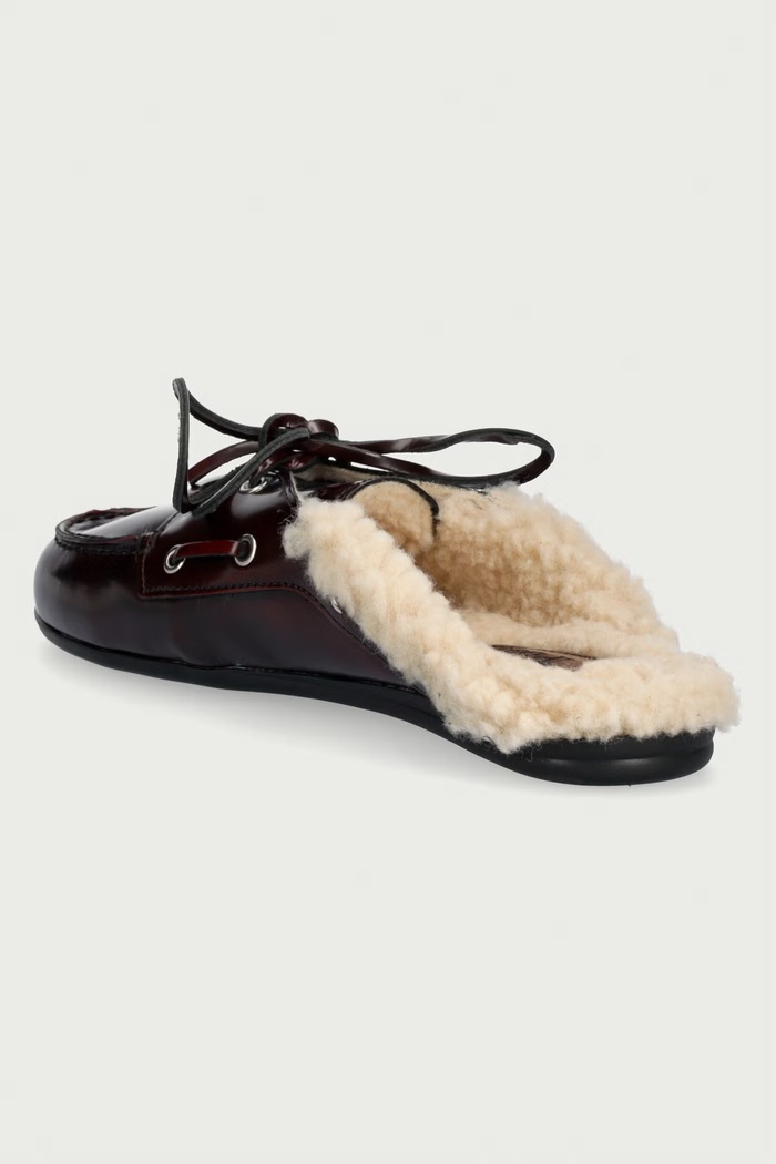 Încălțăminte Posa Papuci de casă pentru femei din piele Boat Loafer Mule PW104.501 burgundia
