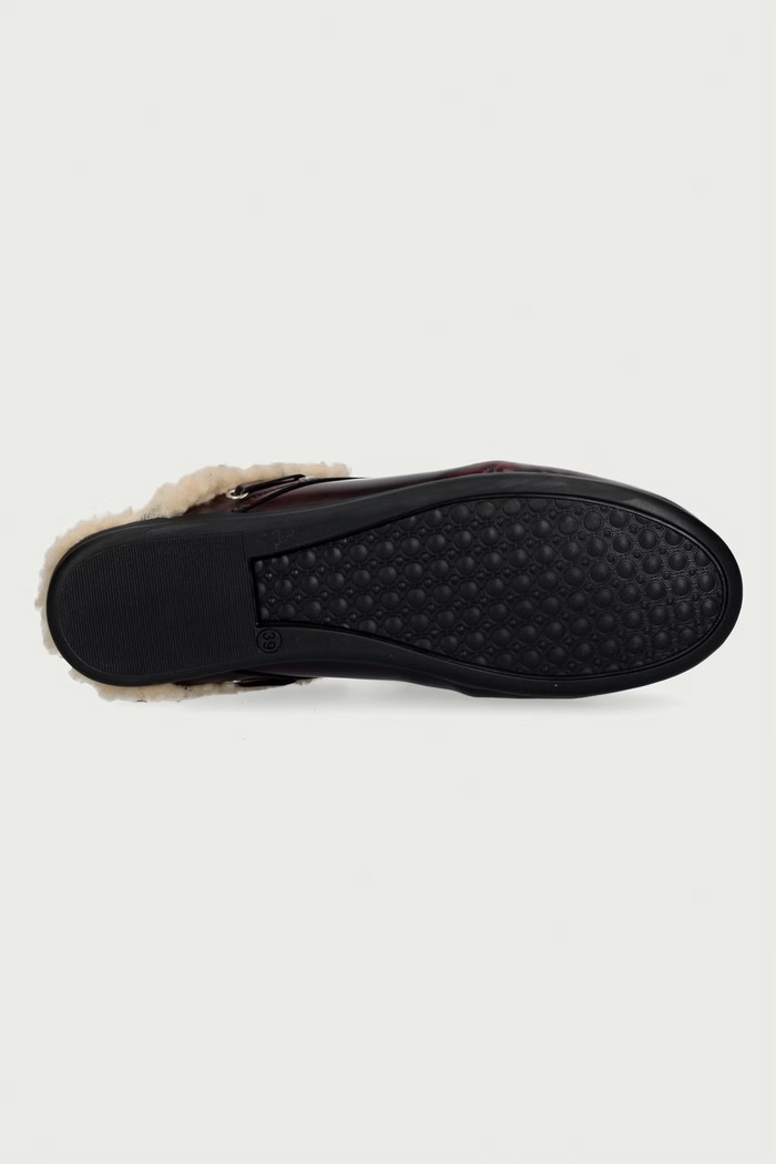 Papuci de casă pentru femei din piele Boat Loafer Mule Posa burgundia PW104.501