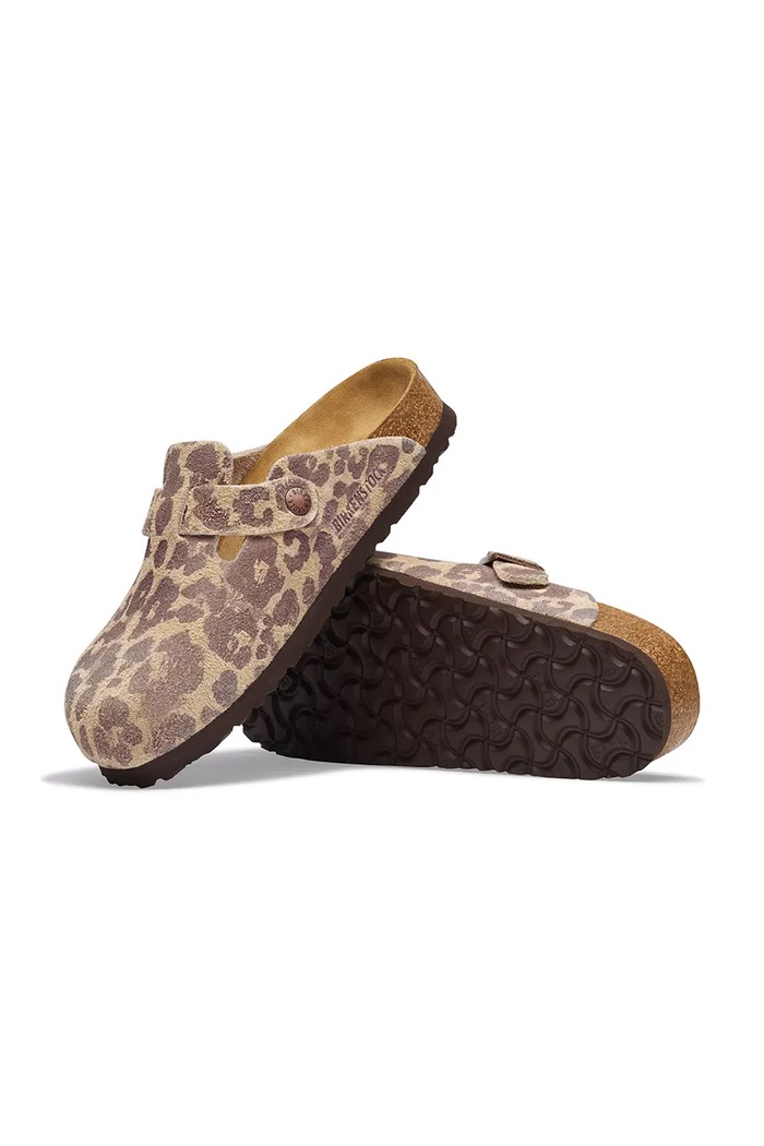 Birkenstock чехли сабо дамски от велур Boston Suede Leather Leopard бежов 1033324.