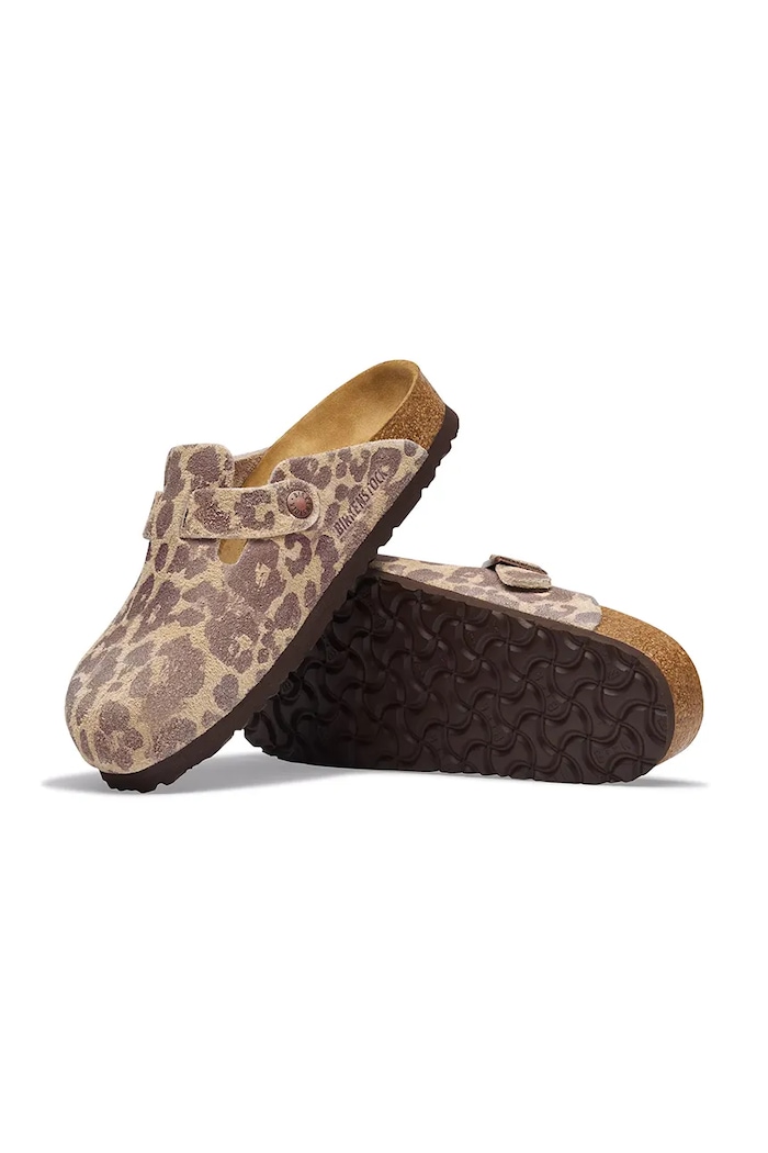 Birkenstock чехли сабо дамски от велур Boston Suede Leather Leopard бежов 1033324.