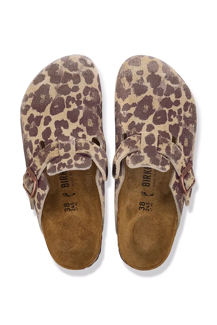 Birkenstock чехли сабо дамски от велур Boston Suede Leather Leopard 1033324. бежов