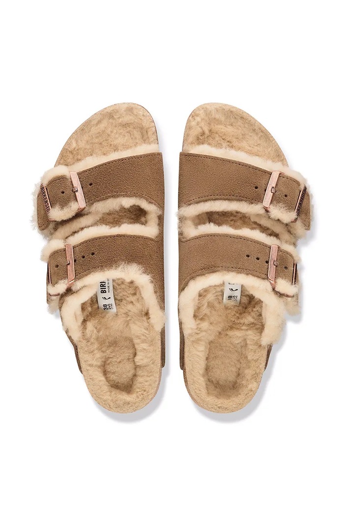 Šľapky dámske semišové Arizona Shearling Suede Leather Birkenstock hnedá 1033169
