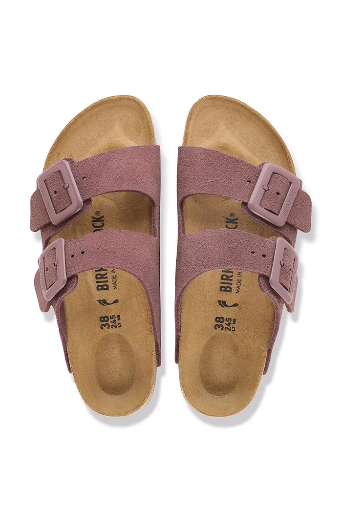 Arizona Suede Cushion Buckle Flip-flops Women's suede Birkenstock pink 1033103