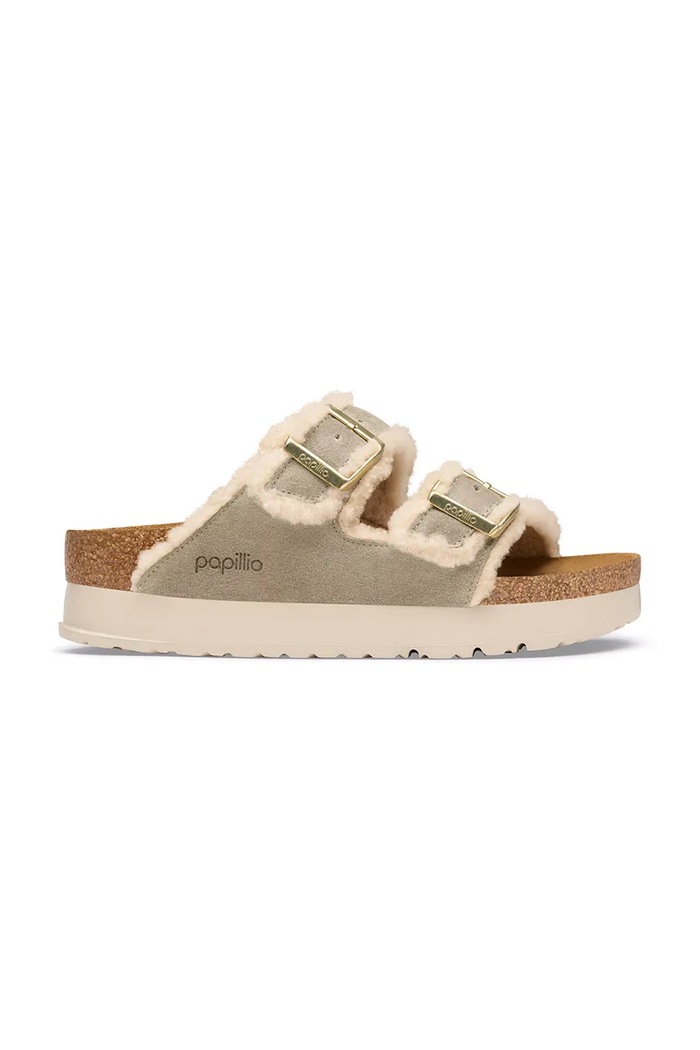Birkenstock Natikače za žene x Papillio Arizona Teddy Edge Flex Platform bež 1033101