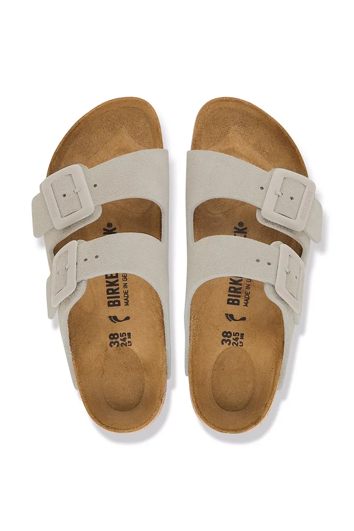 Arizona Suede Cushion Buckle Flip-flops Women's suede Birkenstock beige 1033088
