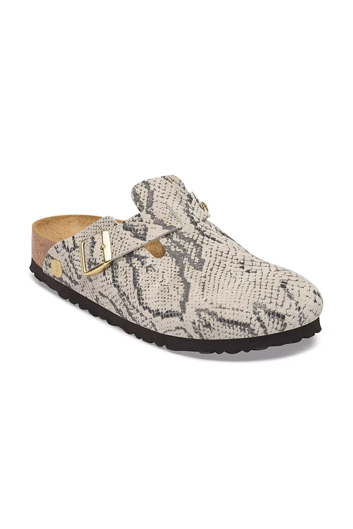 Birkenstock šľapky mules dámske semišové Boston Rivet Logo Suede Leather Snake 1033086. béžová AW26