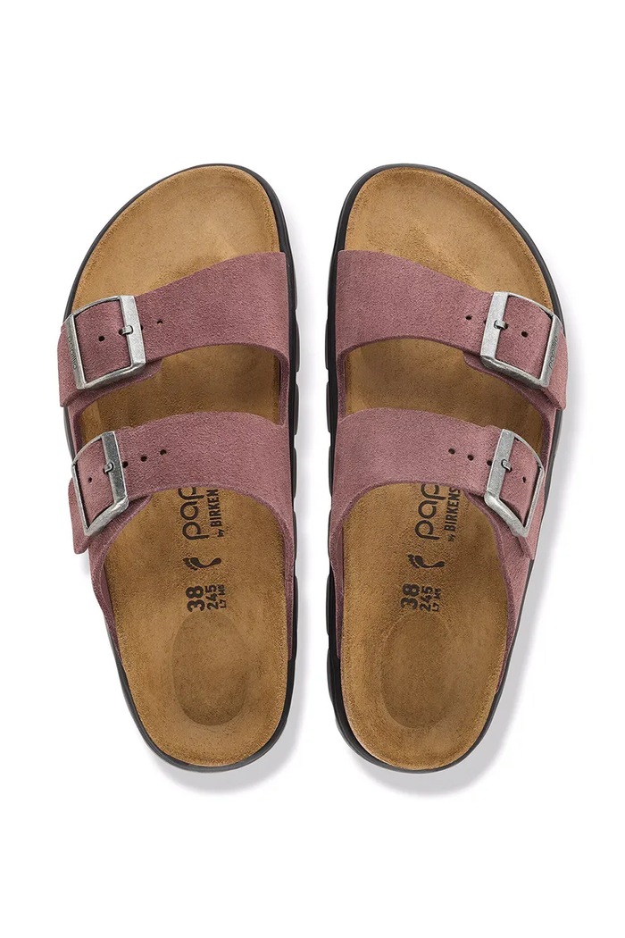 Birkenstock papuci pentru femei, din piele întoarsă Arizona Chunky Suede Leather 1033081 roz