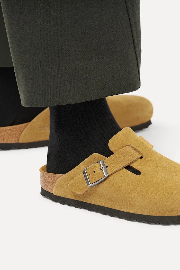 Birkenstock papuci pentru femei din piele întoarsă Boston Soft Footbed Suede Leather 1033067