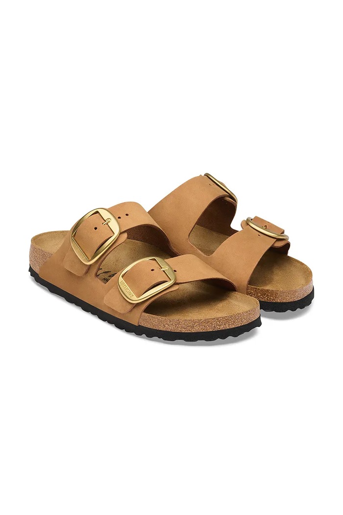 Obuwie Birkenstock klapki damskie nubukowe Arizona Big Buckle Nubuck Leather 1032989 brązowy