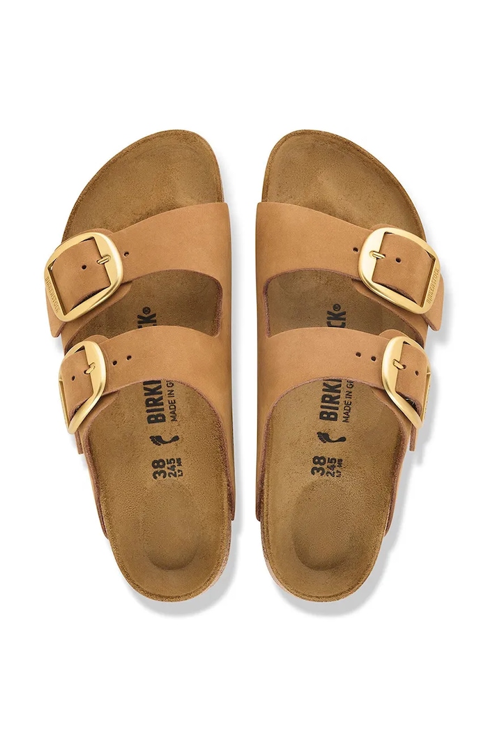 Birkenstock klapki damskie nubukowe Arizona Big Buckle Nubuck Leather 1032989 brązowy