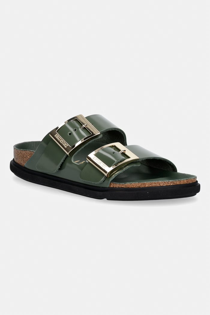Birkenstock klapki damskie skórzane Arizona Droplet Buckle Natural Leather Patent zielony 1032981
