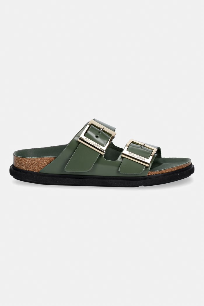 Birkenstock klapki damskie skórzane Arizona Droplet Buckle Natural Leather Patent 1032981 zielony AW26