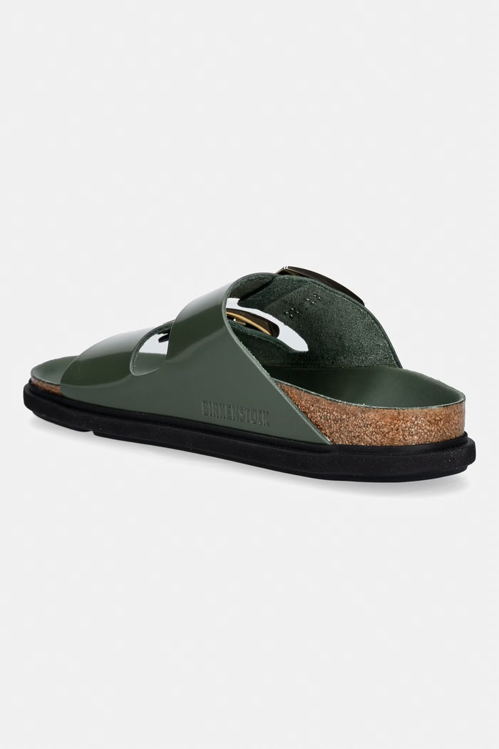 Obuwie Birkenstock klapki damskie skórzane Arizona Droplet Buckle Natural Leather Patent 1032981 zielony