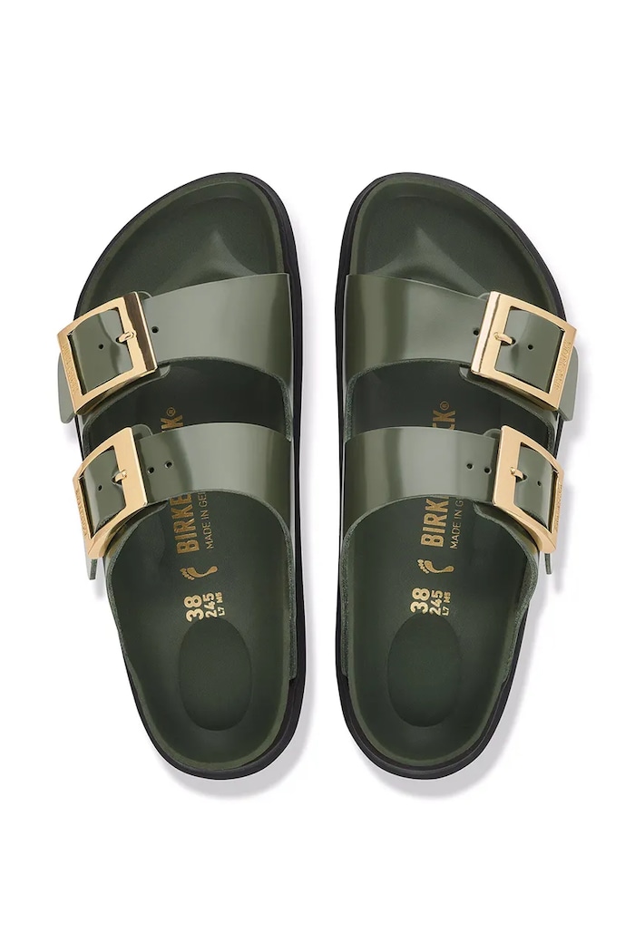Birkenstock șalpi pentru femei din piele Arizona Droplet Buckle Natural Leather Patent 1032981 verde