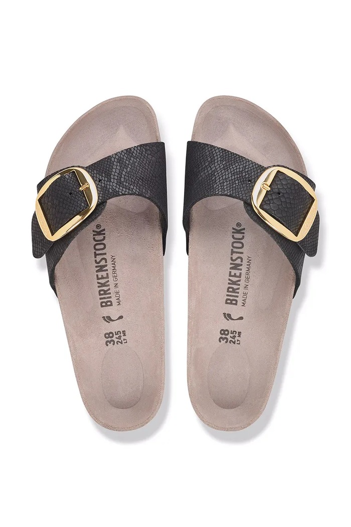 Birkenstock šľapky dámske Madrid Big Buckle Synthetics Python 1032965 čierna