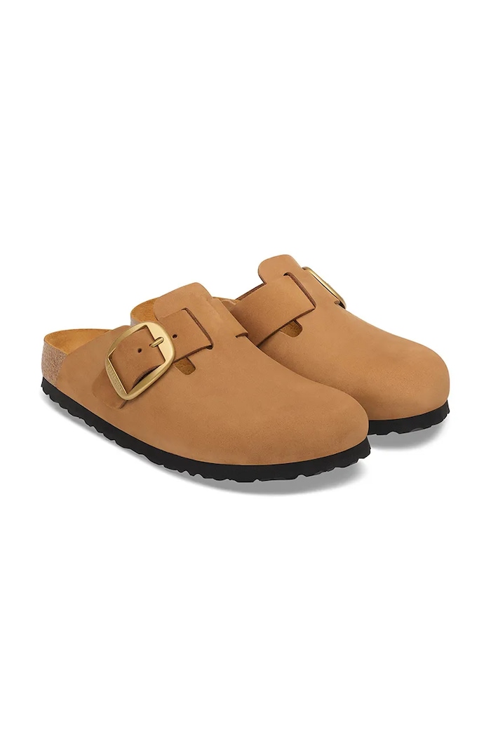 Obutev Birkenstock natikači ženski nubuk Boston Big Buckle Nubuck Leather 1032949 rjava