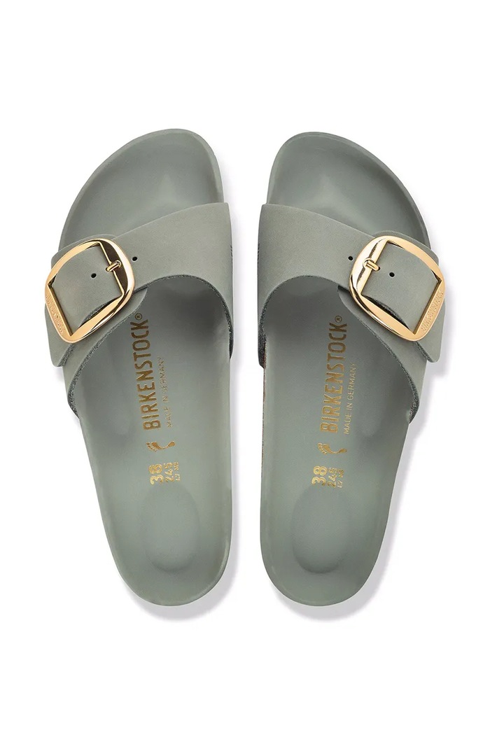 Birkenstock klapki damskie skórzane Madrid Big Buckle Oiled Leather 1032945 zielony
