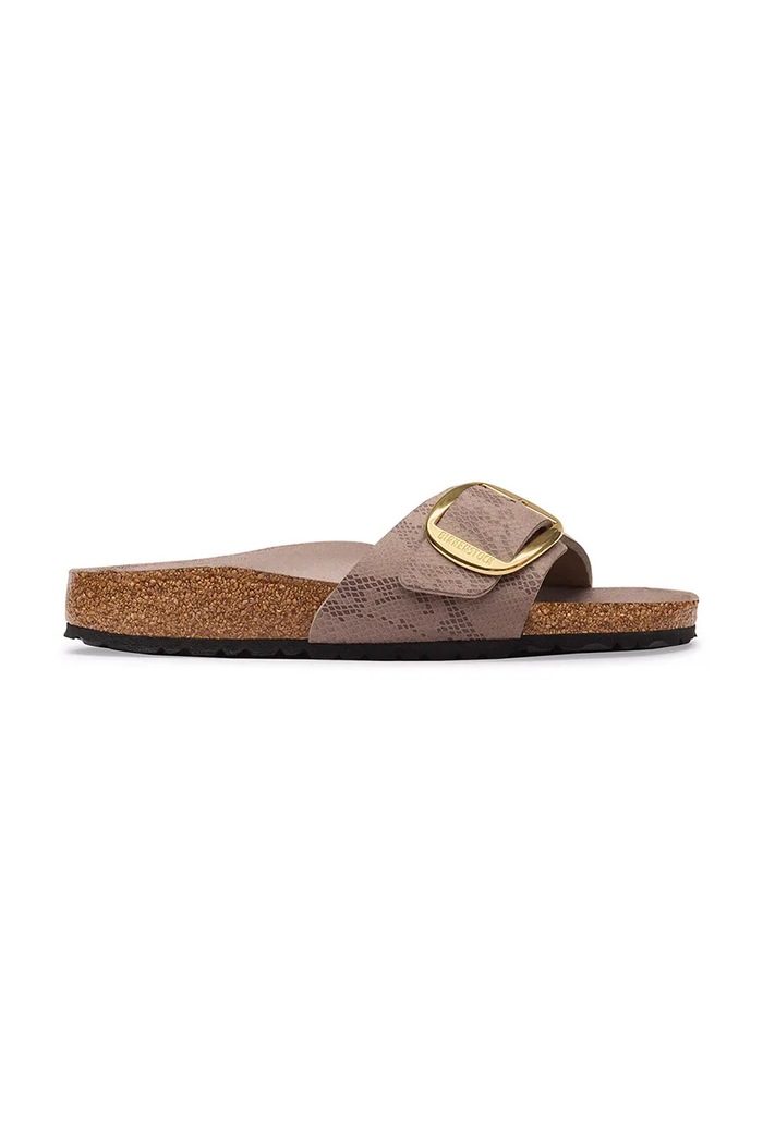 Birkenstock šľapky na plochom podpätku dámske Madrid Big Buckle Synthetics béžová 1032935