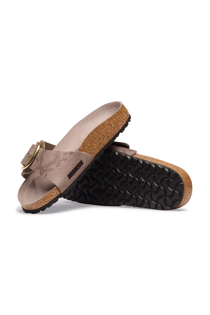 Birkenstock šľapky na plochom podpätku dámske Madrid Big Buckle Synthetics béžová 1032935