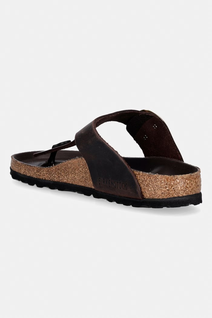 Обувки Birkenstock джапанки дамски от кожа Gizeh Big Buckle Oiled Leather 1032934 кафяв