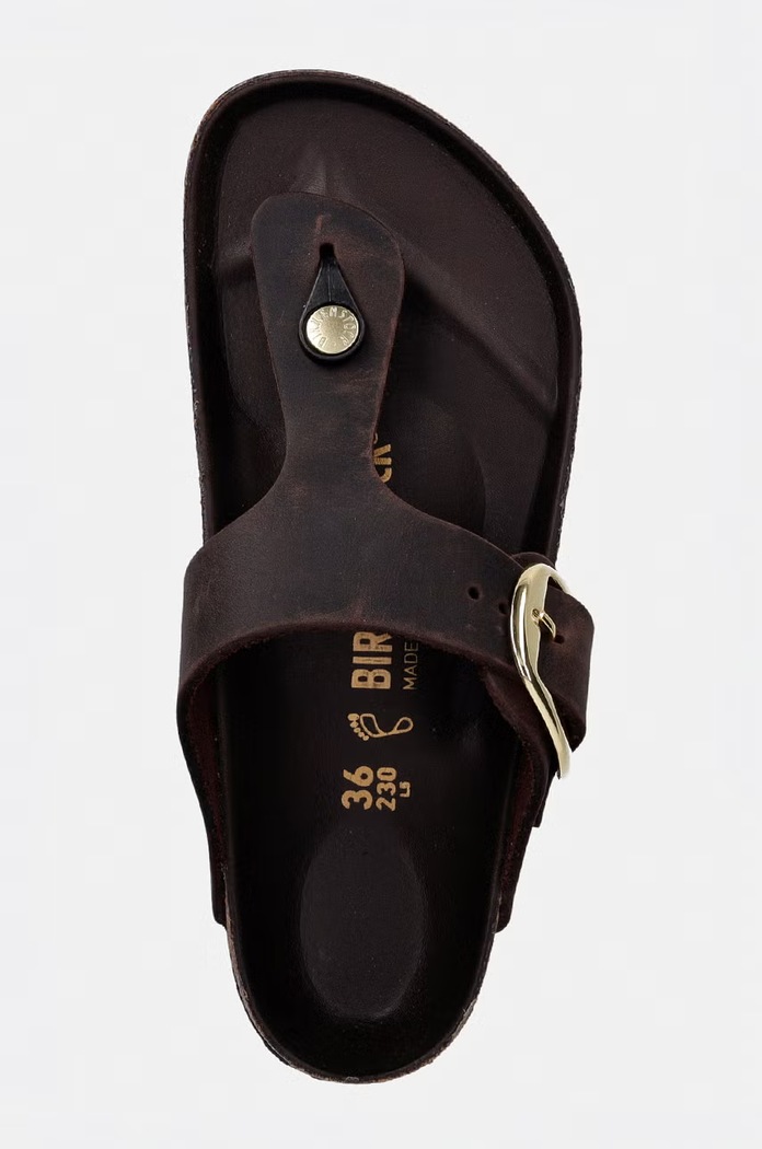 Birkenstock джапанки дамски от кожа Gizeh Big Buckle Oiled Leather кафяв 1032934