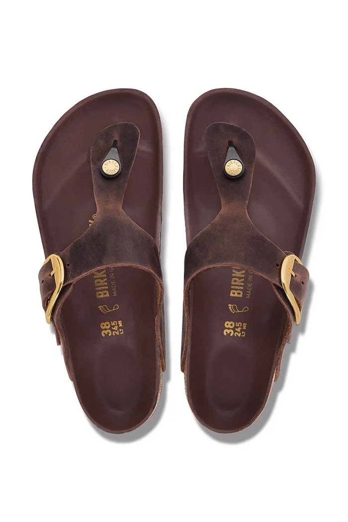 Birkenstock japonki damskie skórzane Gizeh Big Buckle Oiled Leather 1032934 brązowy