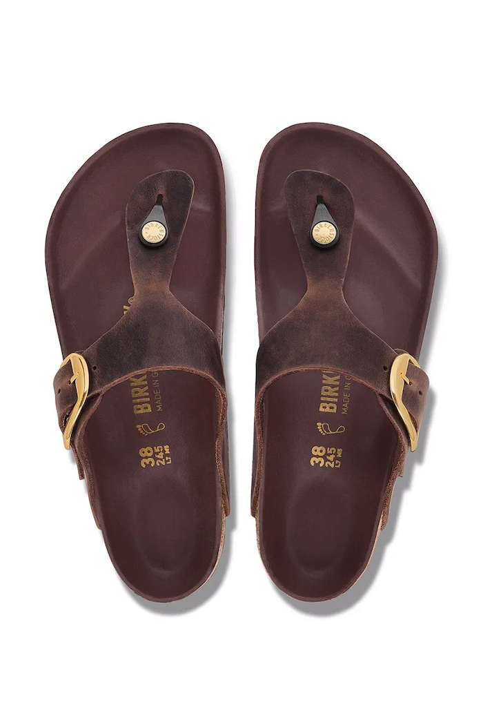 Birkenstock japonki damskie skórzane Gizeh Big Buckle Oiled Leather 1032934 brązowy