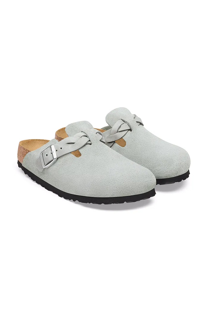 Obuwie Birkenstock klapki mules damskie zamszowe Boston Braided Suede Leather 1032933 niebieski