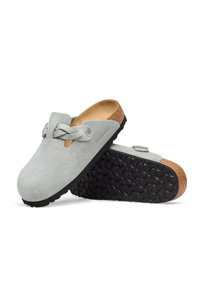 Birkenstock klapki mules damskie zamszowe Boston Braided Suede Leather niebieski 1032933