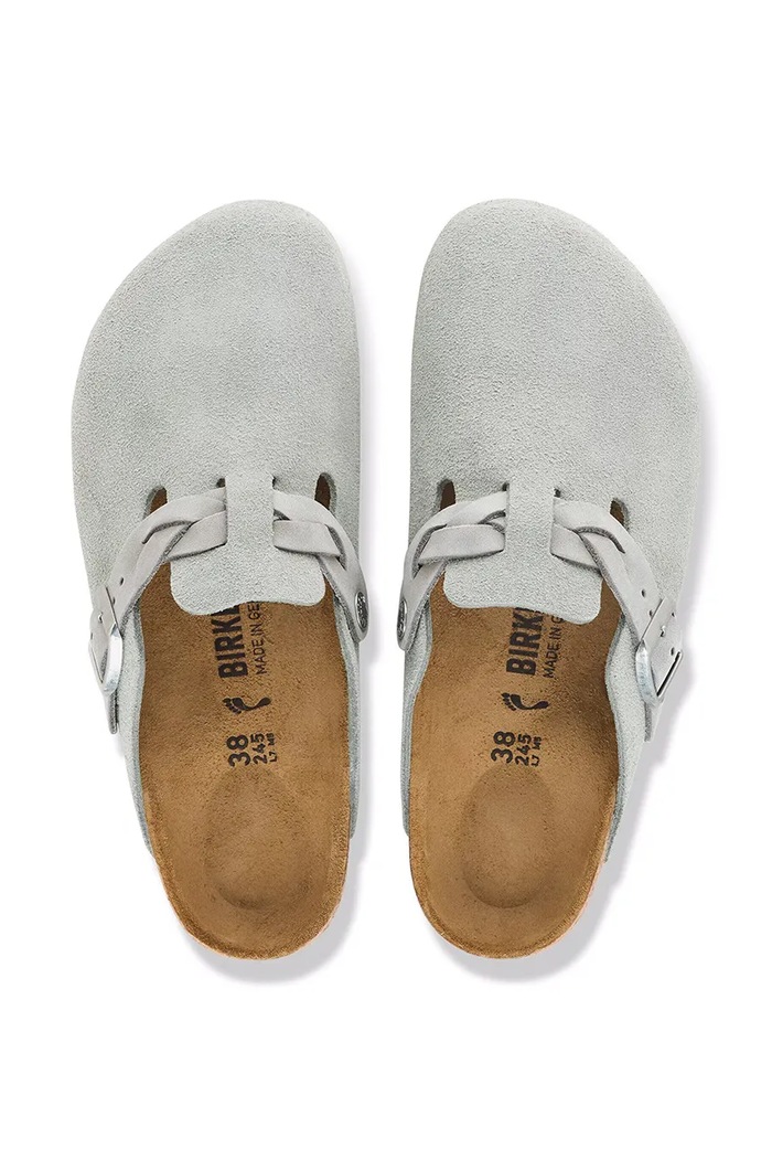 Birkenstock klapki mules damskie zamszowe Boston Braided Suede Leather 1032933 niebieski