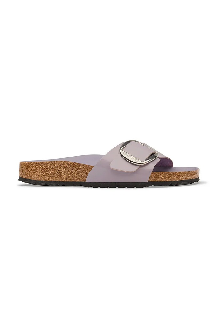 Birkenstock šľapky dámske kožené Madrid Big Buckle Natural Leather Patent fialová 1032921