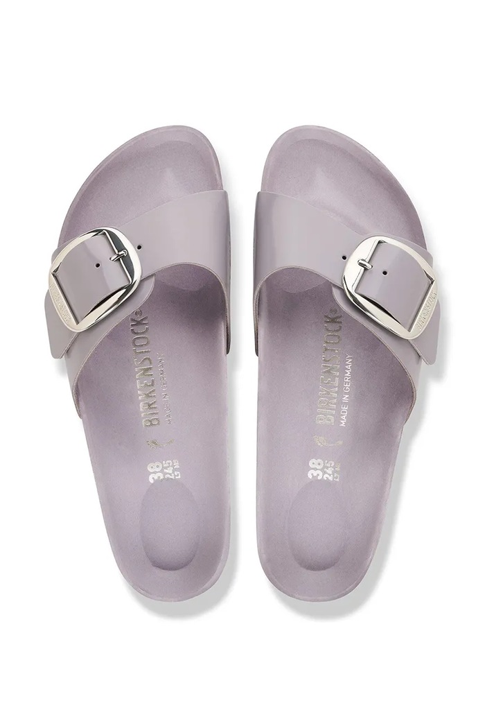 Birkenstock klapki damskie skórzane Madrid Big Buckle Natural Leather Patent 1032921 fioletowy