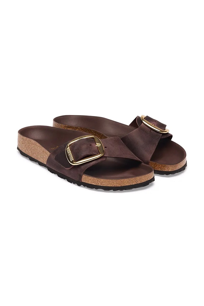 Obuća Birkenstock natikače za žene od kože Madrid Big Buckle Oiled Leather 1032914 smeđa