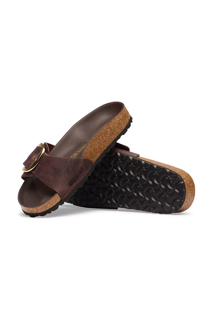 Birkenstock natikače za žene od kože Madrid Big Buckle Oiled Leather smeđa 1032914