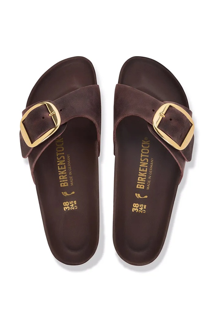 Birkenstock natikače za žene od kože Madrid Big Buckle Oiled Leather 1032914 smeđa