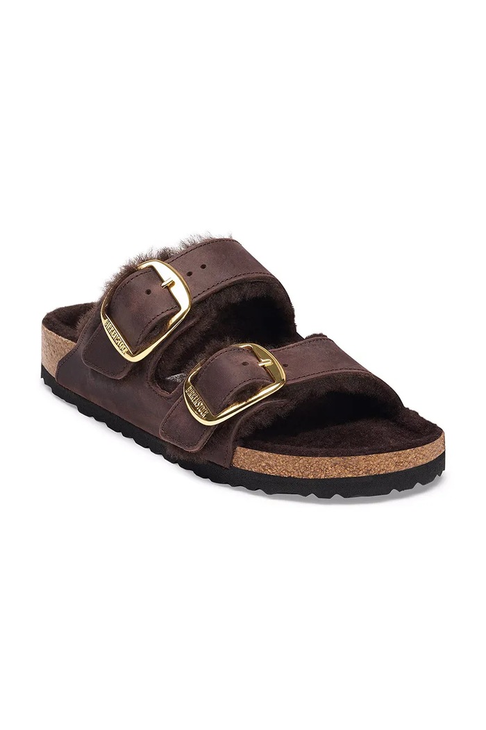 Birkenstock Natikače za žene od kože Arizona Big Buckle Shearling Oiled Leather 1032879. smeđa AW26